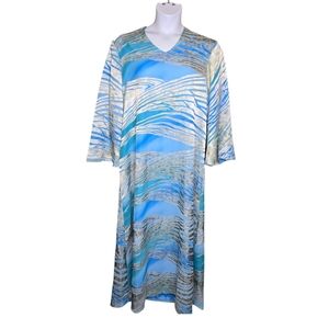 VINTAGE blue Mrs‎ Roper abstract pattern long caftan maxi dress XL